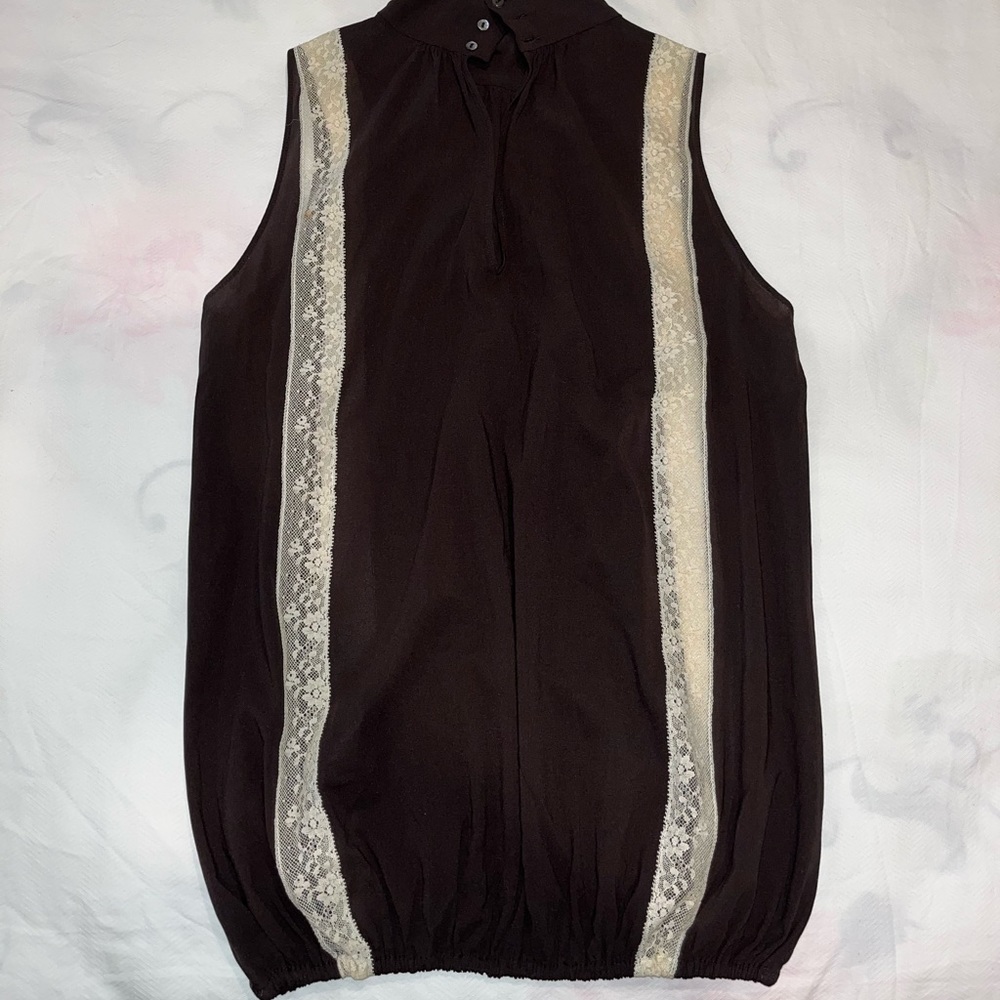 Dolce & Gabbana silk brown blouse vintage with cream lace detail. Size 42/M - Picture 6 of 14